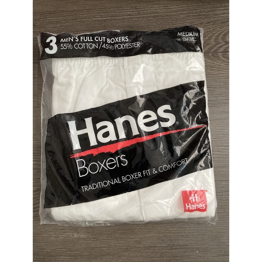 Vintage Hanes Boxers Mens Medium White 3 Pack Full Cut NEW  1993
